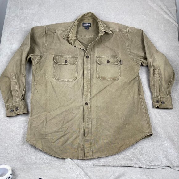 Woolrich Men's Shirt Large Long-Sleeve Button-Up Khaki With Dual Flap Pockets - Picture 11 of 12